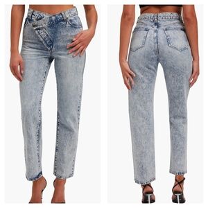 NWT Bardot Remi Crossover Waist Straight Leg Acid Wash Jeans, High Rise, Sz 28.